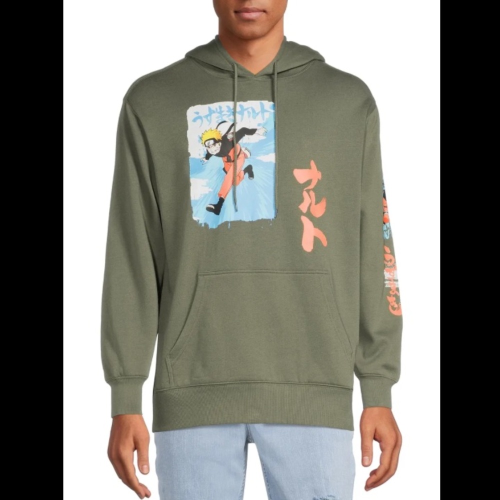VTG Naruto Shippuden Mens Sz 2XL Graphic Kanji Anime Pullover Hooded Sweatshirt
